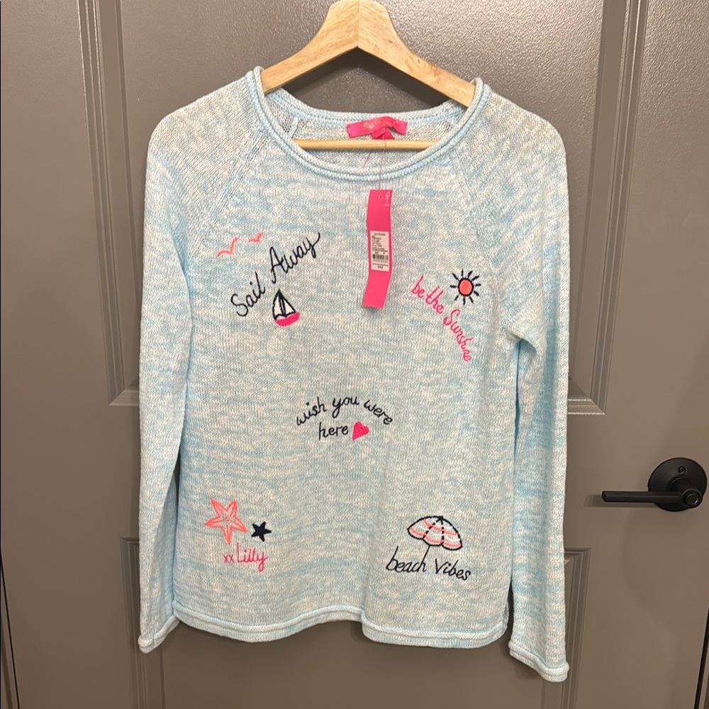 Lilly Pulitzer Light Blue Sweater with Pink Accents
